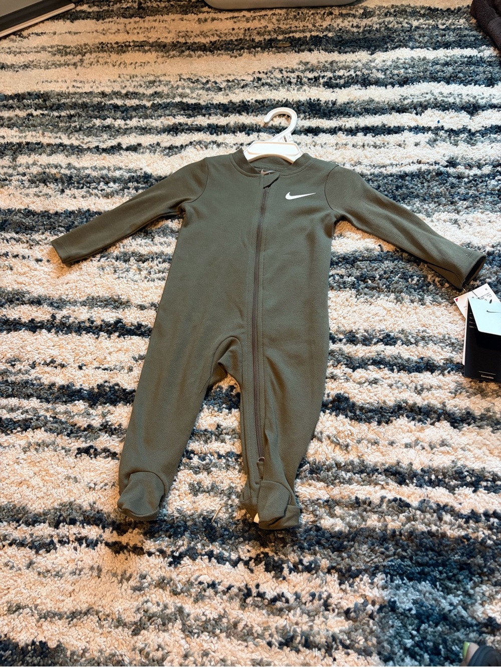 Nike Olive Footed Baby One-Piece Romper with Swoosh